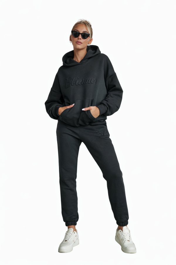 Dres Damski 90% Bawełna Bluza z Kapturem + Spodnie czarny